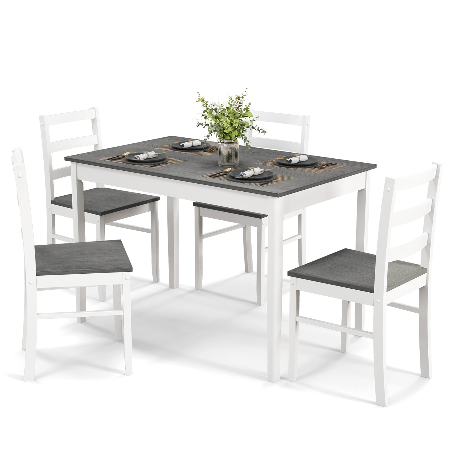 5-Piece Wooden Dining Set with Rectangular Table and 4 Chairs-Gray - Gray