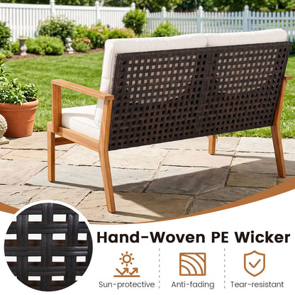 5 Pieces Acacia Wood Patio Furniture Sets with Solid Acacia Wood Frame-White