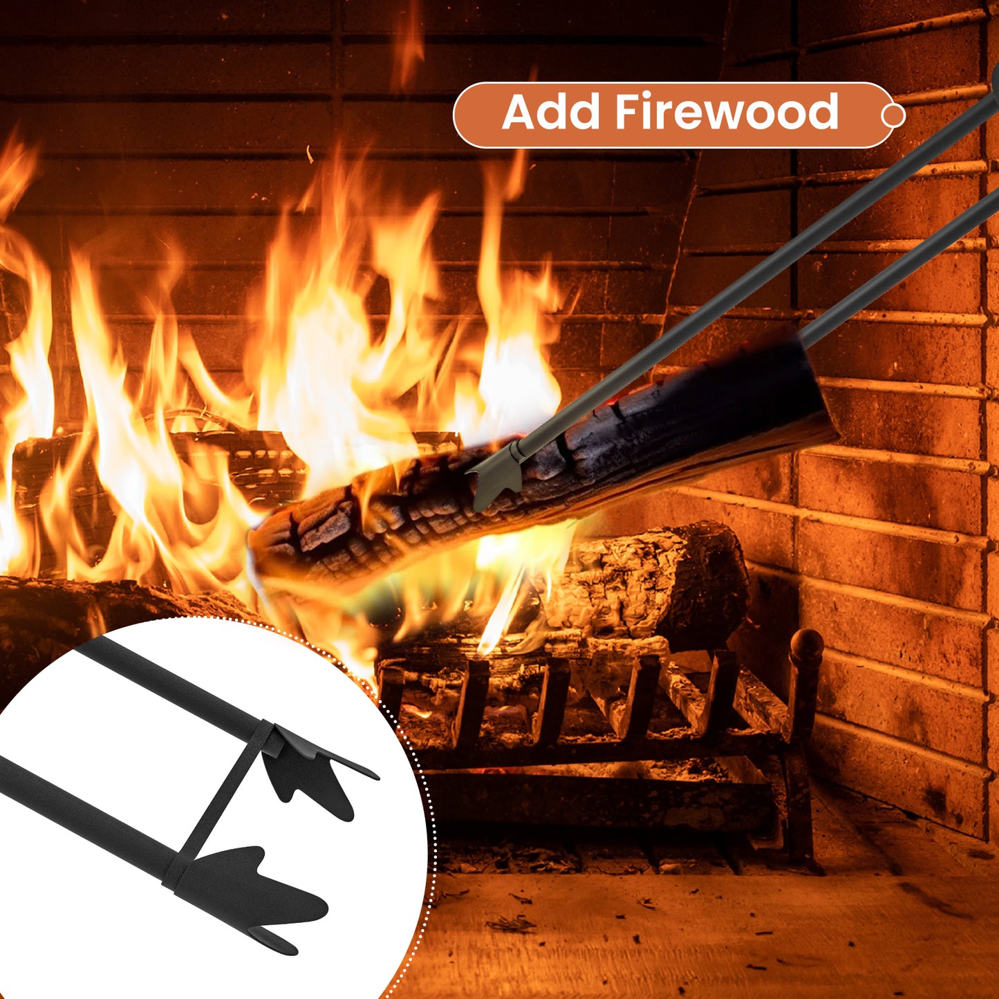 5 Pieces Fireplace Tool Set Fireplace Accessories with Poker-Black