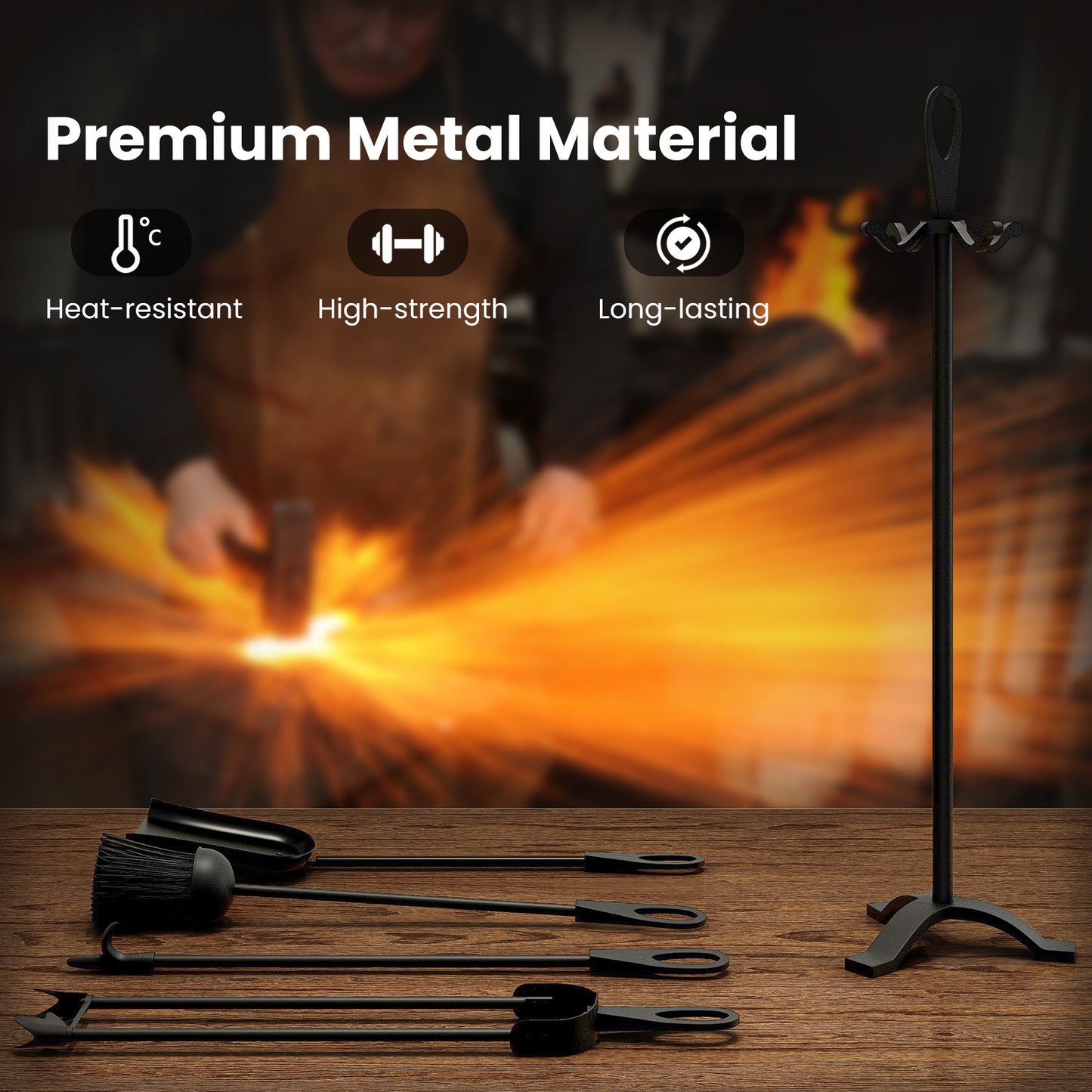 5 Pieces Fireplace Tool Set Fireplace Accessories with Poker-Black