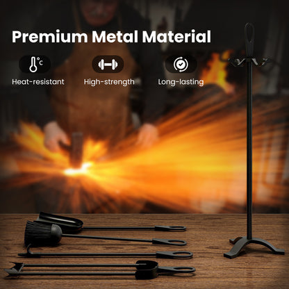 5 Pieces Fireplace Tool Set Fireplace Accessories with Poker-Black