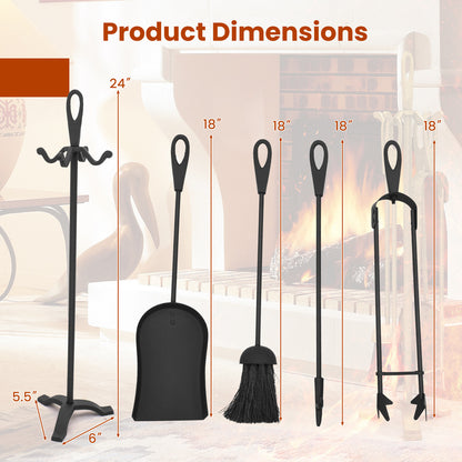 5 Pieces Fireplace Tool Set Fireplace Accessories with Poker-Black
