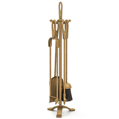 5 Pieces Fireplace Tool Set Fireplace Accessories with Poker-Copper