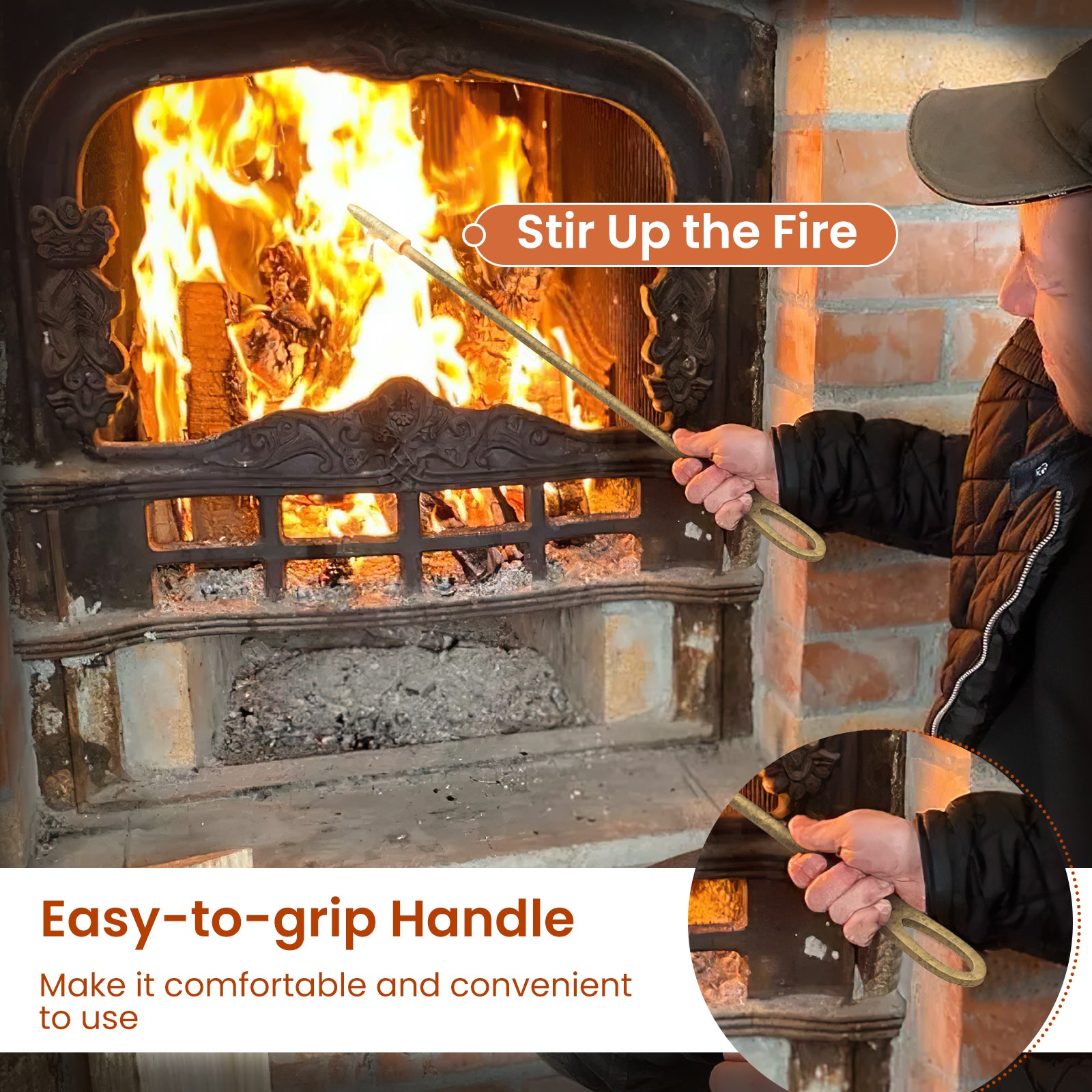 5 Pieces Fireplace Tool Set Fireplace Accessories with Poker-Copper