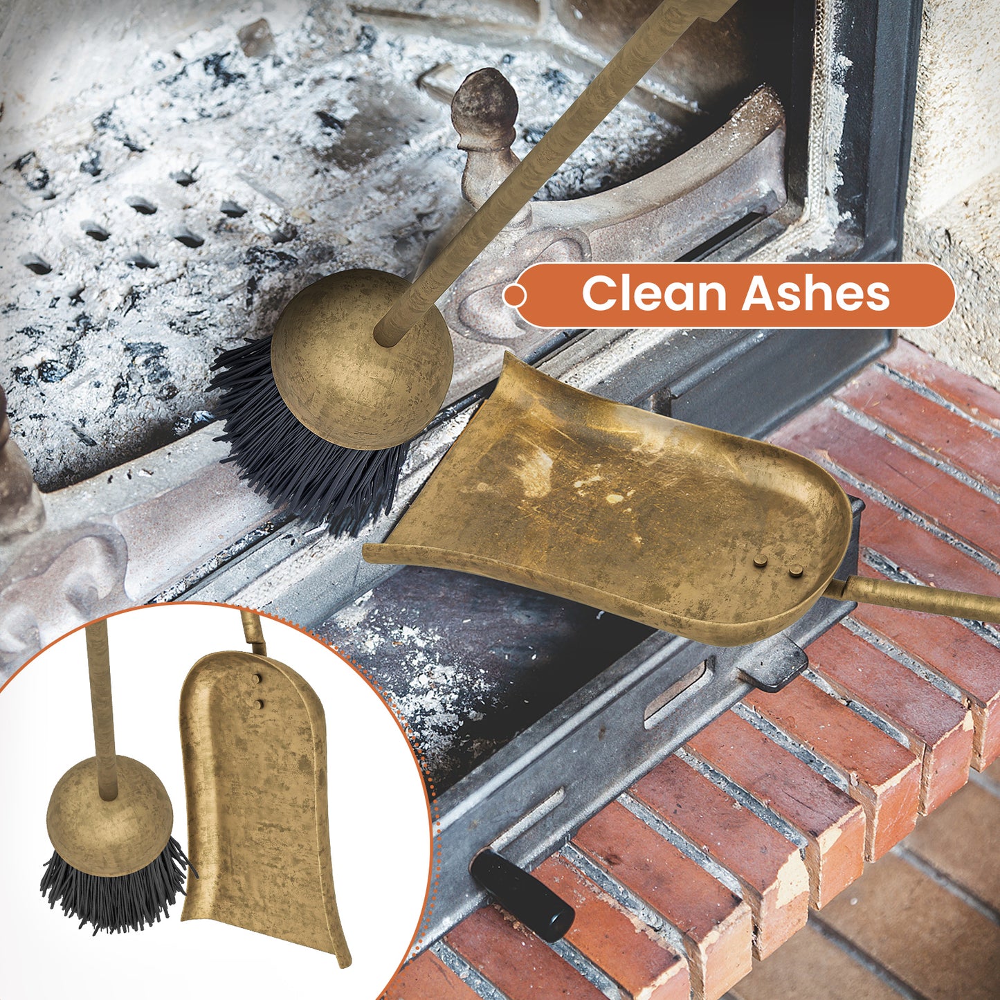 5 Pieces Fireplace Tool Set Fireplace Accessories with Poker-Copper