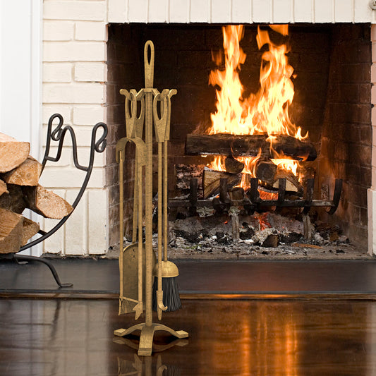 5 Pieces Fireplace Tool Set Fireplace Accessories with Poker-Copper