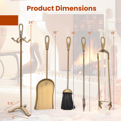 5 Pieces Fireplace Tool Set Fireplace Accessories with Poker-Copper