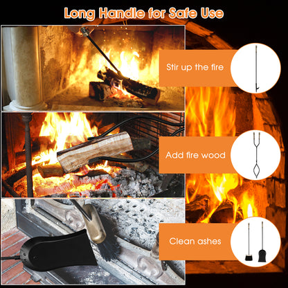 31 inch 5 Pieces Metal Fireplace Tool Set with Stand-Bronze