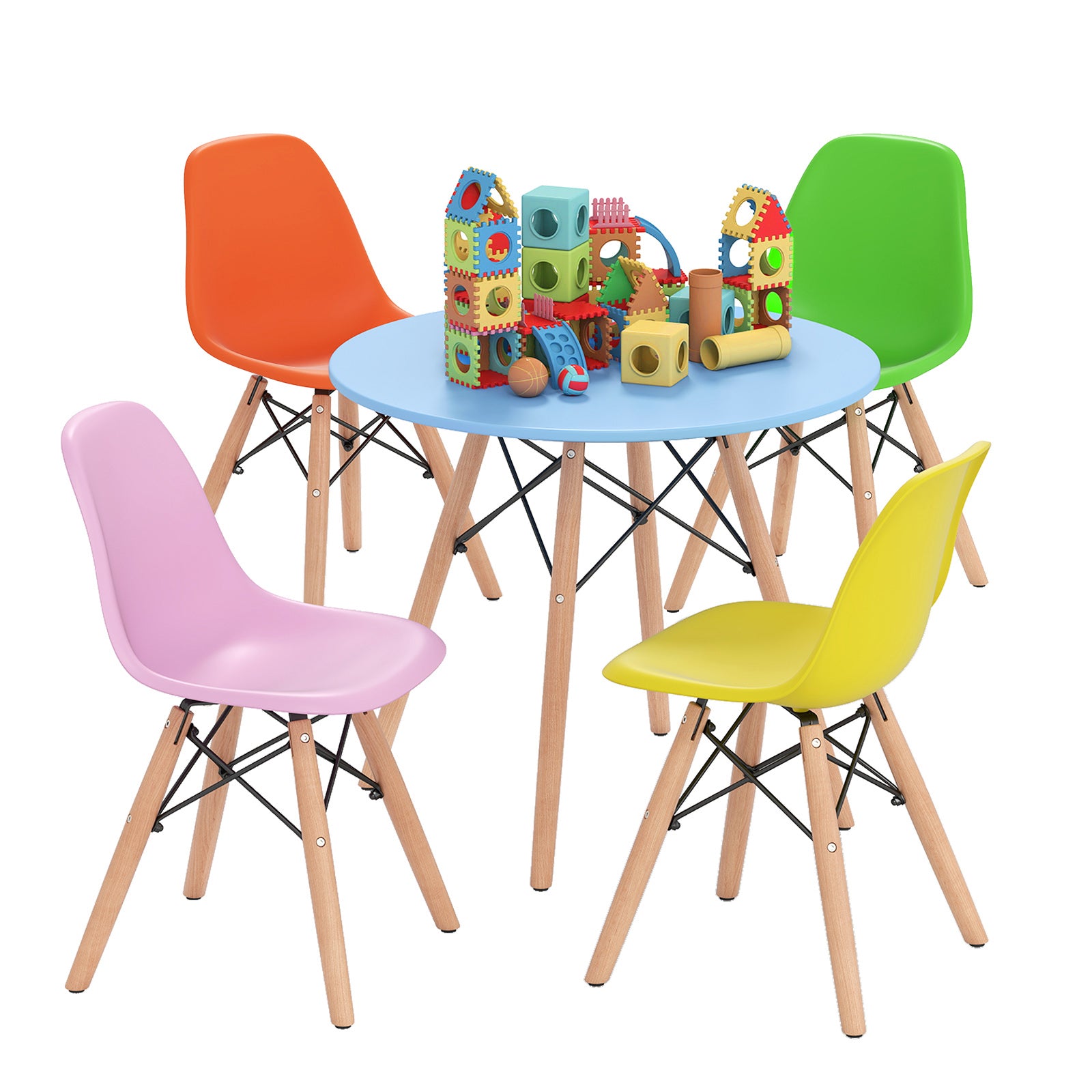 5 Pieces Kid's Colorful Set with 4 Armless Chairs-Multicolor