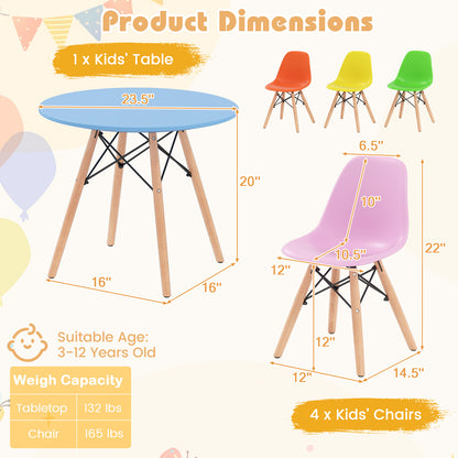 5 Pieces Kid's Colorful Set with 4 Armless Chairs-Multicolor