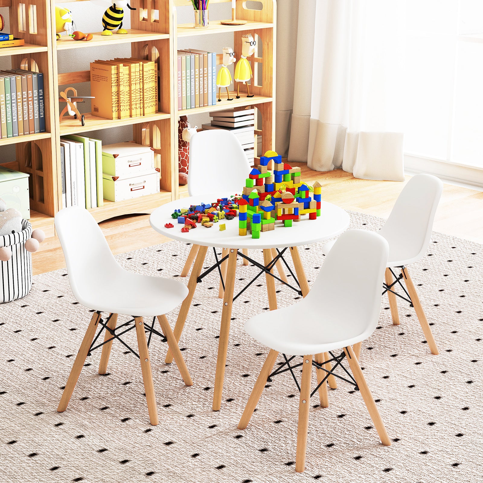 5 Pieces Kids Mid-Century Modern Table Chairs Set