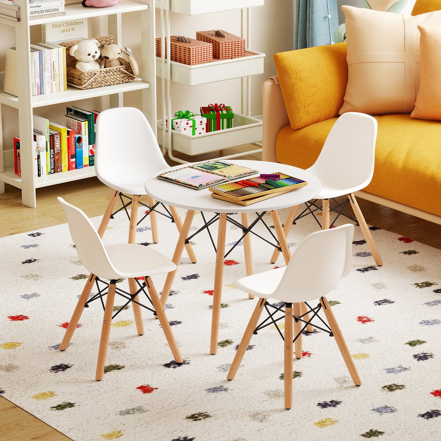 5 Pieces Kids Mid-Century Modern Table Chairs Set