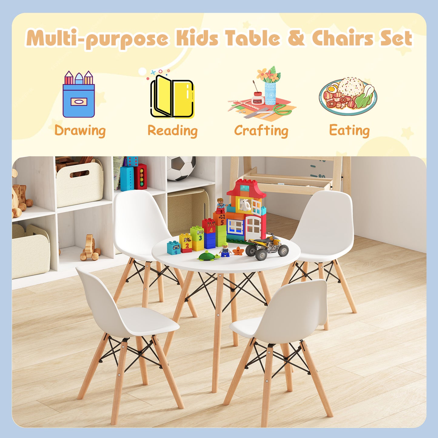 5 Pieces Kids Mid-Century Modern Table Chairs Set