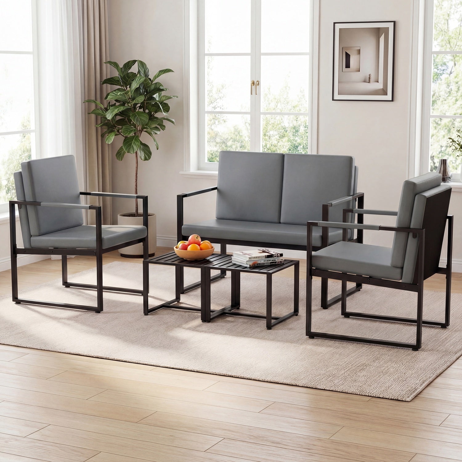 5 Pieces Living Room Set with 2 Accent Chairs and 2 Coffee Tables-Gray
