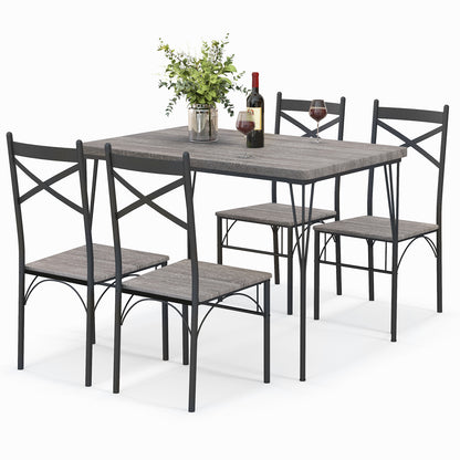 5 Pieces Dining Table Set with Metal Frame for Kitchen Dining Room-Gray