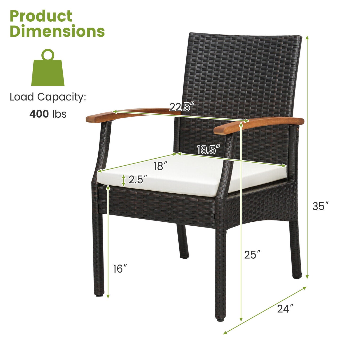 5 Pieces Patio Wicker Chair and Dining Table Set with 2 Inch Umbrella Hole