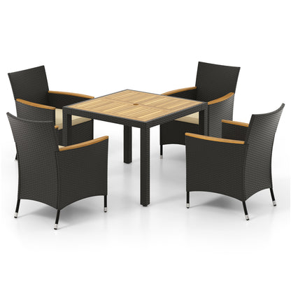 5 Pieces Patio Dining Table Set for 4 with Umbrella Hole-Brown