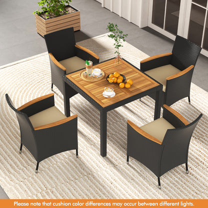 5 Pieces Patio Dining Table Set for 4 with Umbrella Hole-Brown