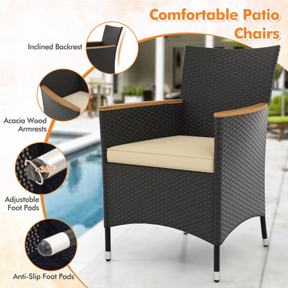 5 Pieces Patio Dining Table Set for 4 with Umbrella Hole-Brown