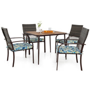 5 Pieces Patio Dining Set 4 Cushioned Rattan Armchairs and Square Table