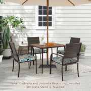 5 Pieces Patio Dining Set 4 Cushioned Rattan Armchairs and Square Table