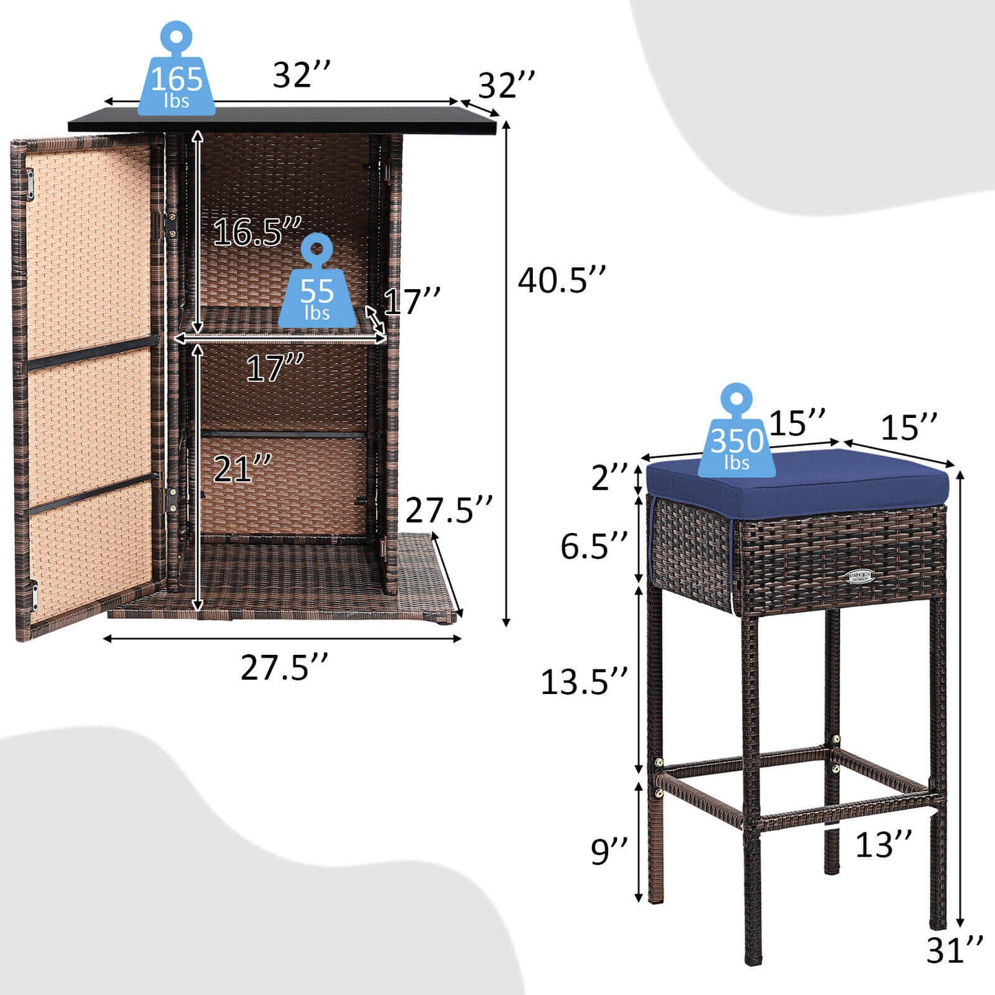 5 Pieces Patio Rattan Bar