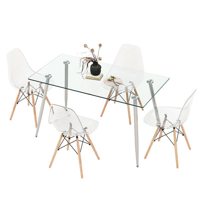 5 Pieces Rectangle Dining Table Set with 51 Inch Glass Tabletop-Transparent - Gray