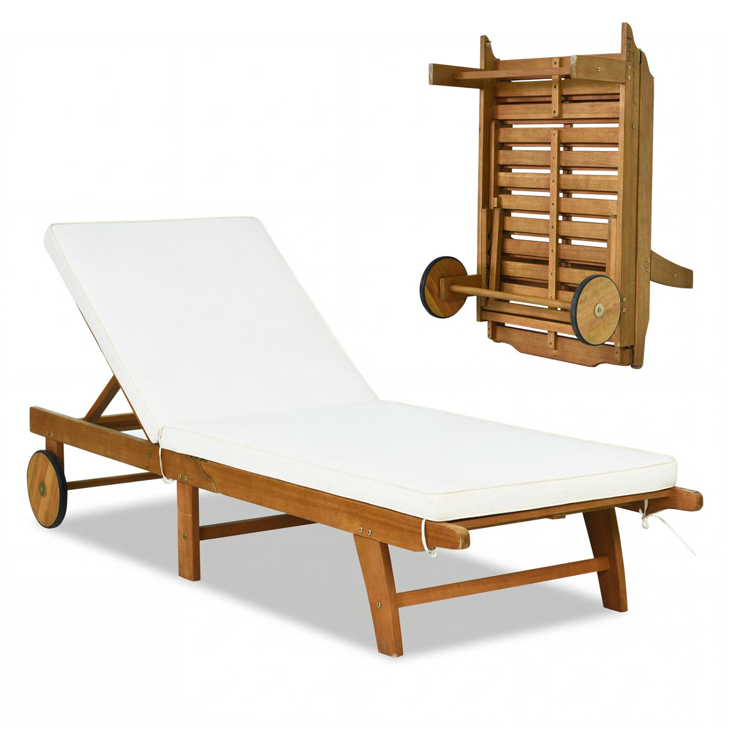 Adjustable Patio Chaise Lounge with Cushion and Wheels