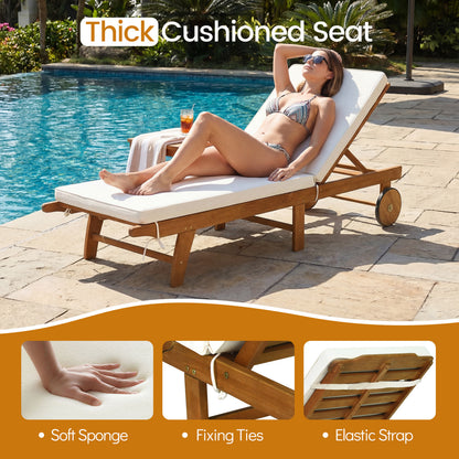 Adjustable Patio Chaise Lounge with Cushion and Wheels