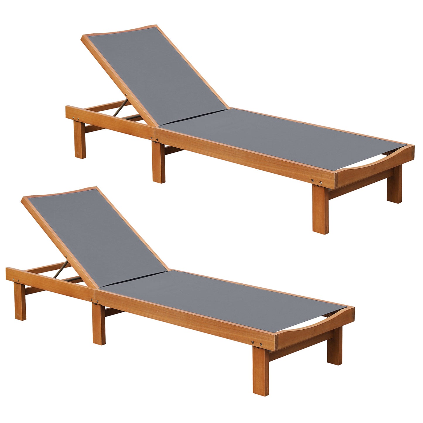 Adjustable Wood Chaise Lounge Chair with 5-Position Backrest