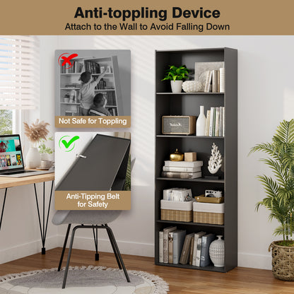5-Shelf Storage Bookcase Modern Multi-Functional Display Cabinet