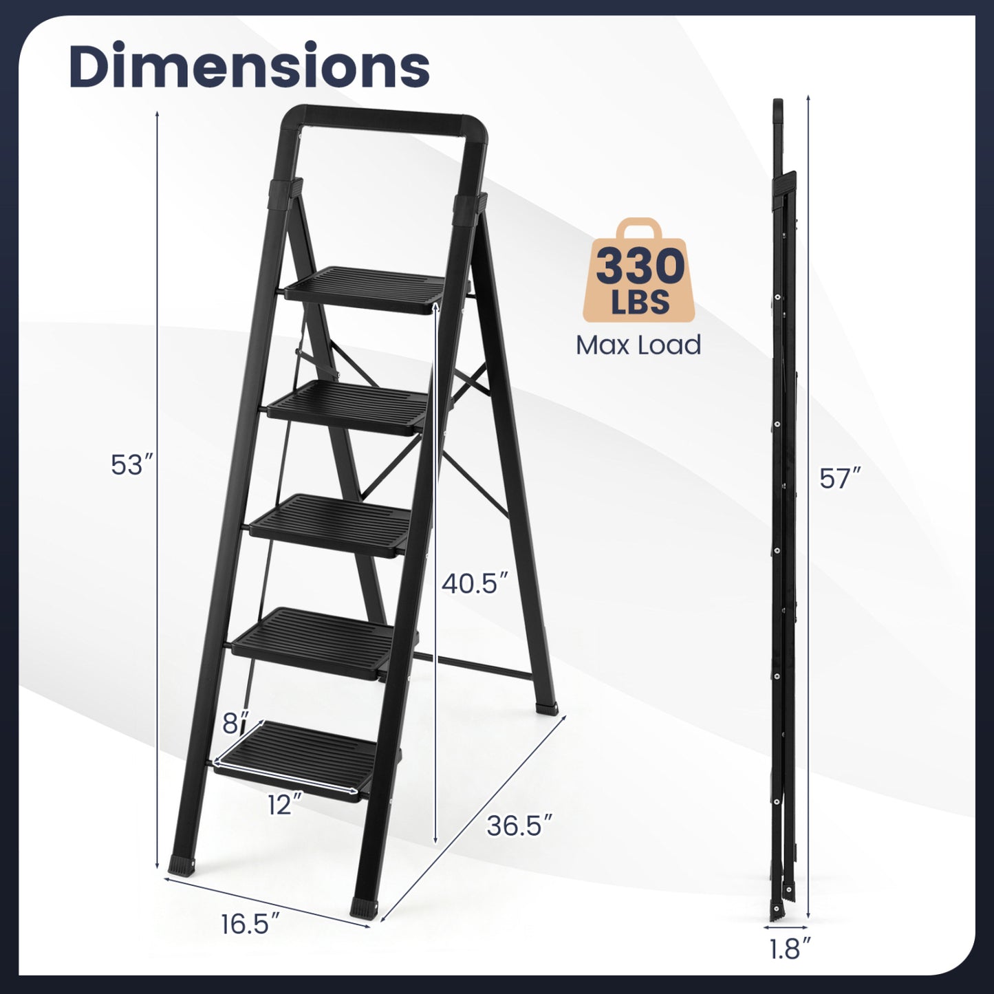 3-Step Folding Step Stool with Wide Anti-Slip Pedals