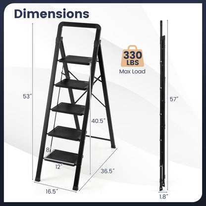 3-Step Folding Step Stool with Wide Anti-Slip Pedals