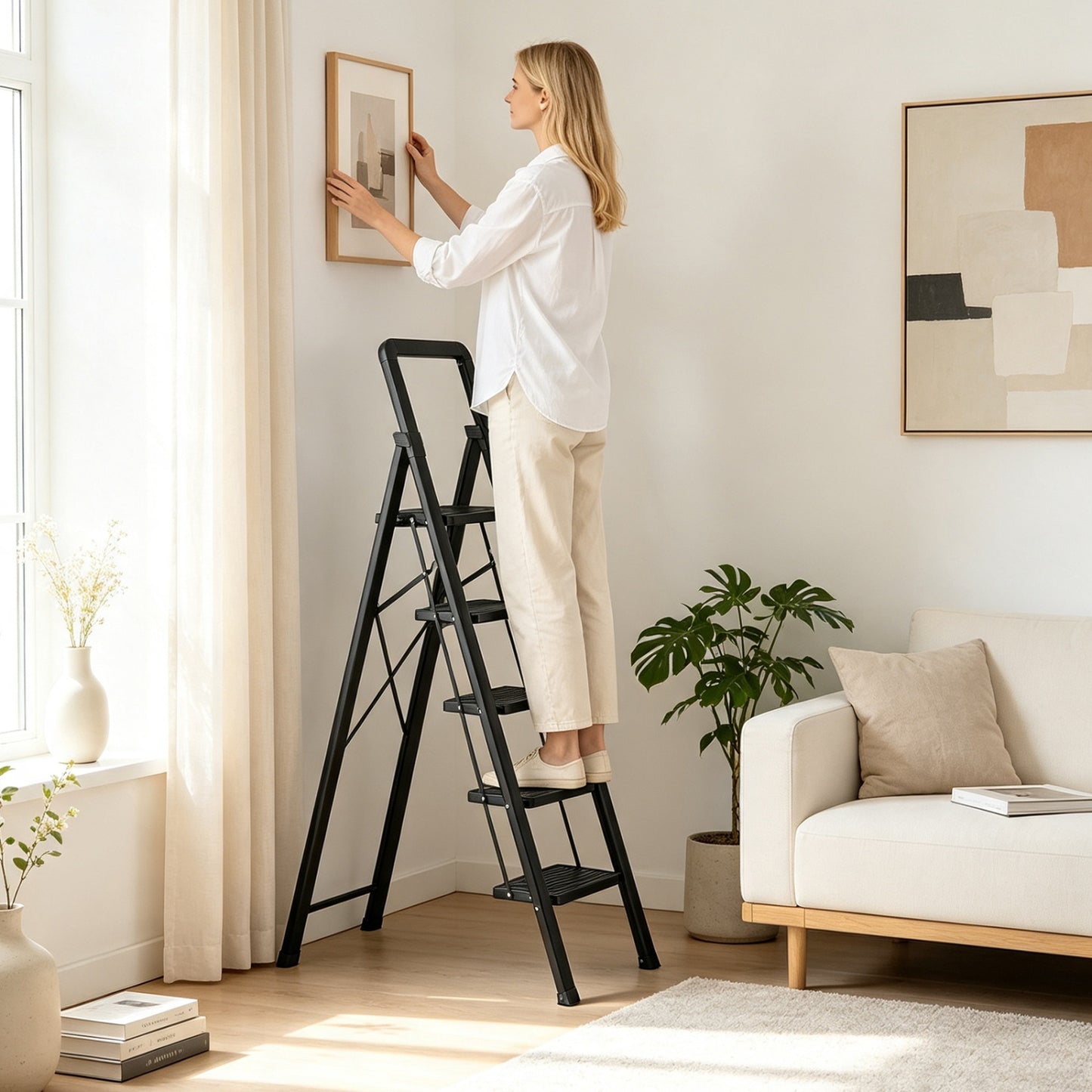 3-Step Folding Step Stool with Wide Anti-Slip Pedals