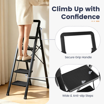 3-Step Folding Step Stool with Wide Anti-Slip Pedals
