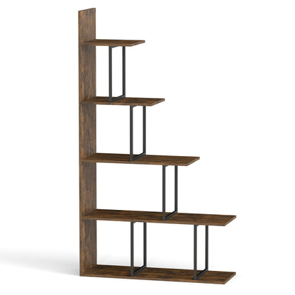 5-Tier Stepped Bookshelf 62" Tall with Metal Frame