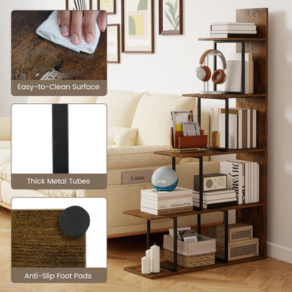 5-Tier Stepped Bookshelf 62" Tall with Metal Frame