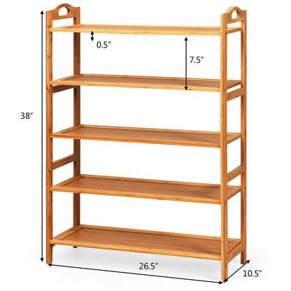 5-Tier Bamboo FreeStanding Shoe Rack-Natural