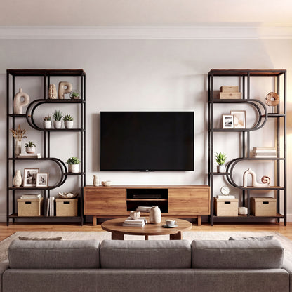 5-Tier Bookshelf Tall Etagere Bookcase with Open Storage Shelves and U Shape