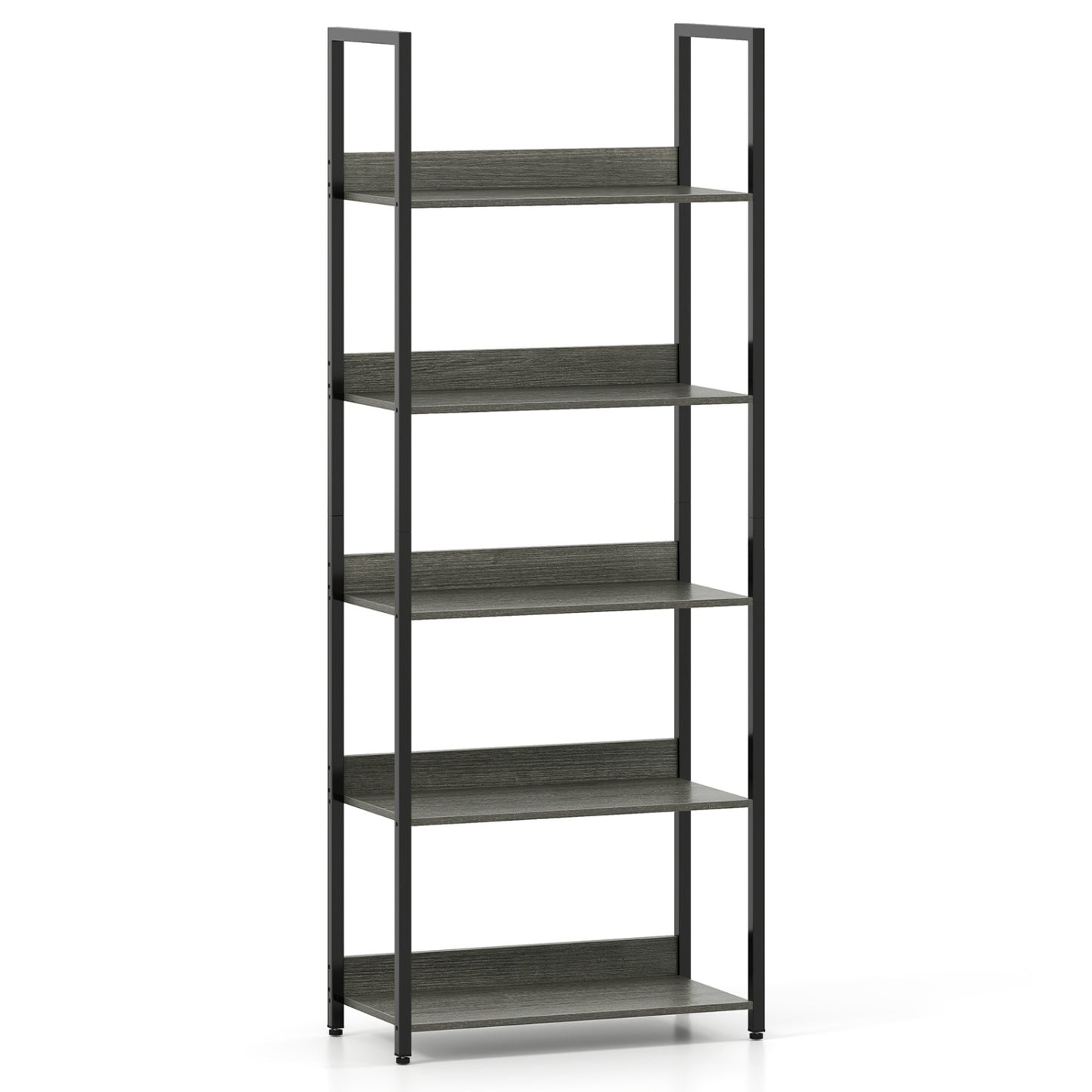 5-Tier Bookshelf Tall Wooden Open Bookcase with Back Panels