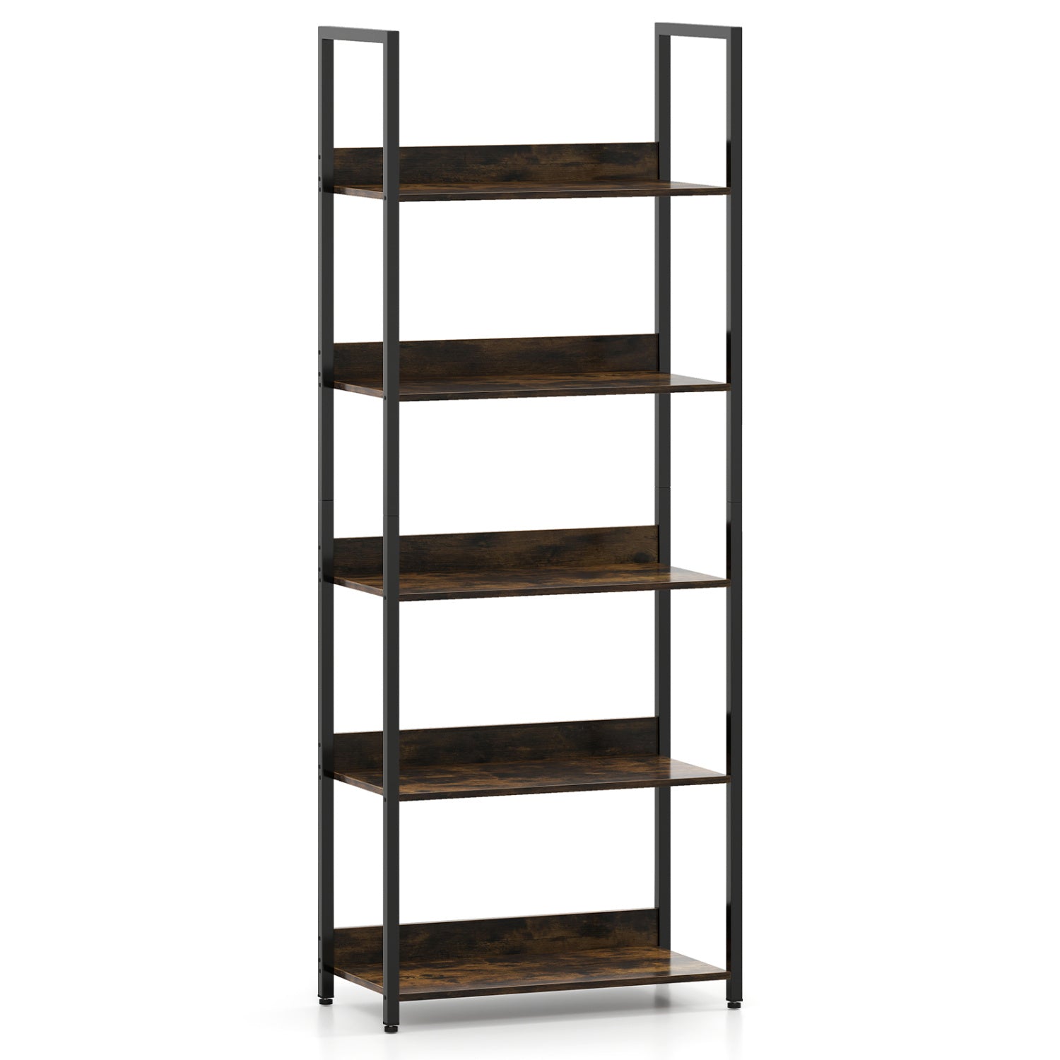 5-Tier Bookshelf Tall Wooden Open Bookcase with Back Panels