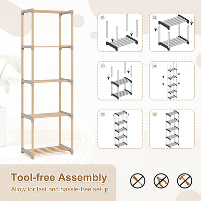 5-Tier Pine Wood Bookshelf with Open Shelves