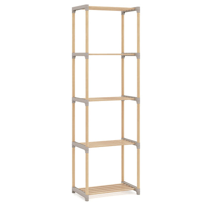 5-Tier Pine Wood Bookshelf with Open Shelves