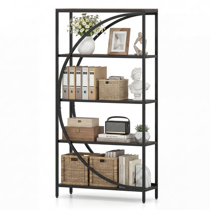 5-Tier Bookshelf with Half-Moon Shape for Living Room and Home Office