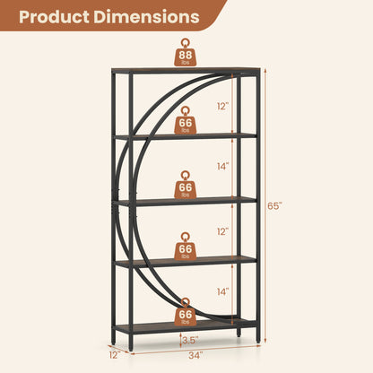 5-Tier Bookshelf with Half-Moon Shape for Living Room and Home Office