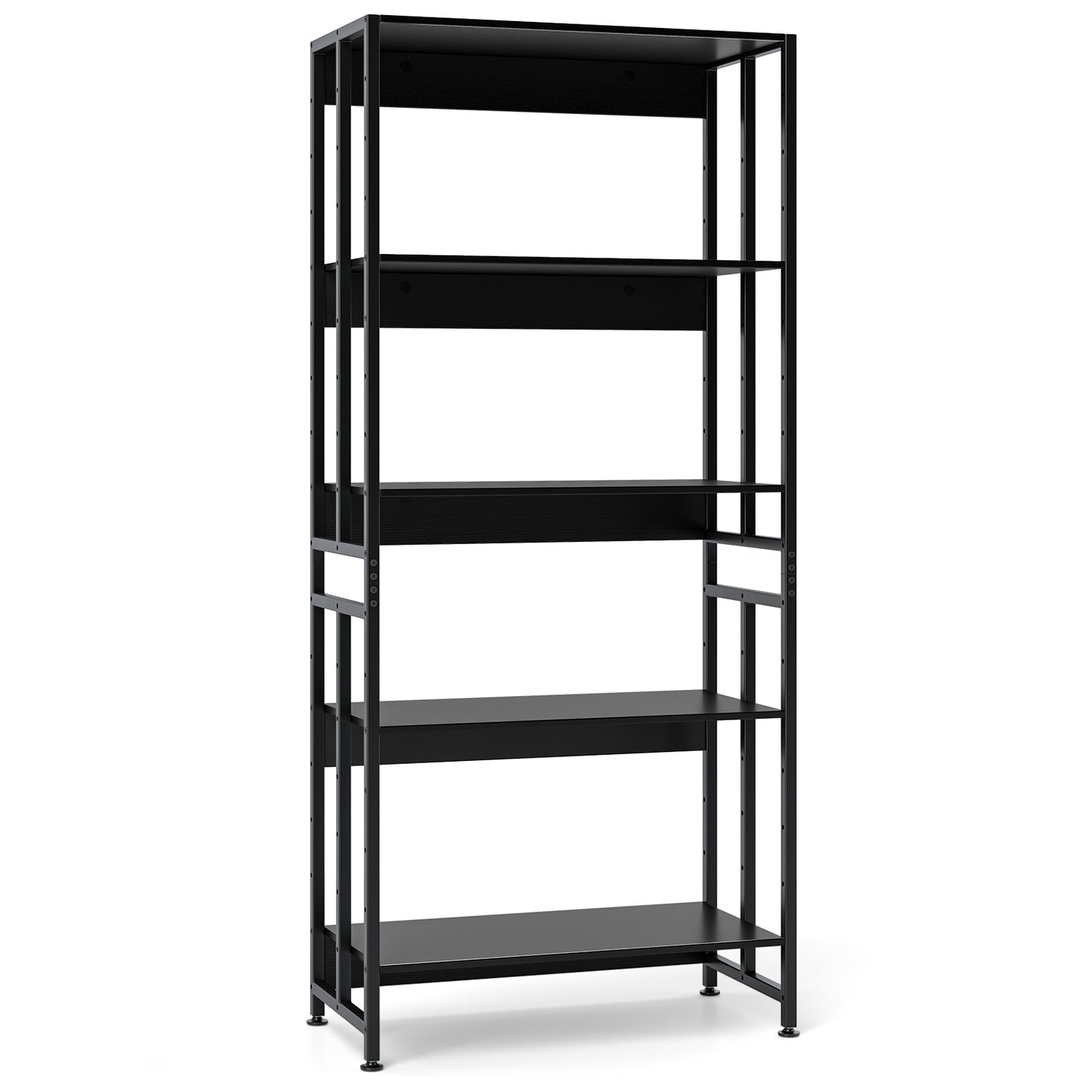 5-Tier Bookshelf with Adjustable and Tiltable Shelves-Black - Black