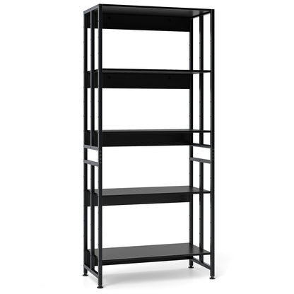 5-Tier Bookshelf with Adjustable and Tiltable Shelves-Black - Black