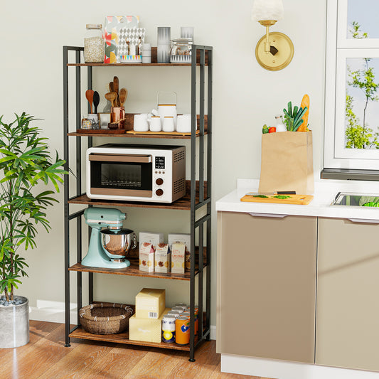 5-Tier Bookshelf with Adjustable and Tiltable Shelves