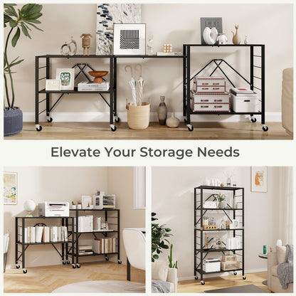 5-Tier Foldable Storage Shelf with Wheels-Black