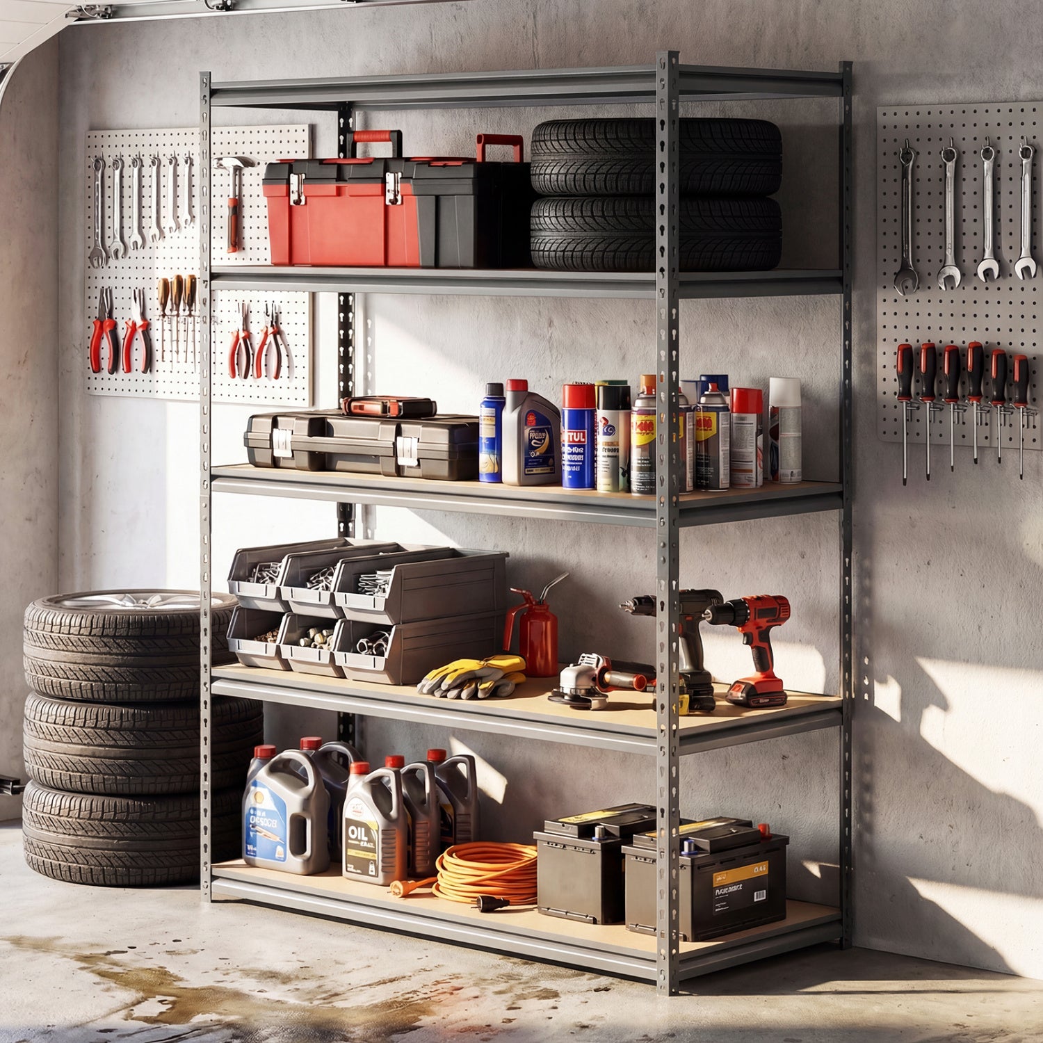 5-Tier Garage Shelving Unit 2200 LBS Metal Storage Shelves Adjustable Utility Rack for Warehouse
